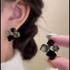 Black Silver Cube Stud Earring