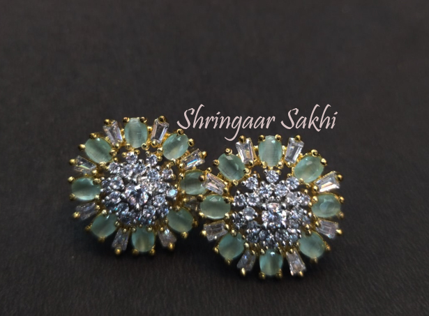 Mint Green Samaya AD Stud Earring - Image 3