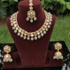 Pastel Pink Green Saanvi Kundan Choker Combo Set
